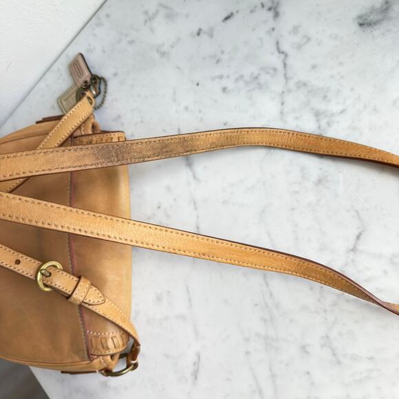 Coach Shoulder Bag Leather Saddle Tan Buckle Western Boho Crossbody - Picture 8 of 16